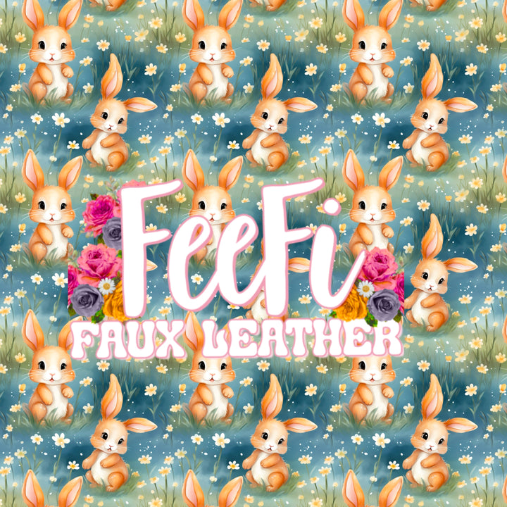 Bunny Rabbits Printed Smooth Faux Leather Sheet FeeFiFauxLeather