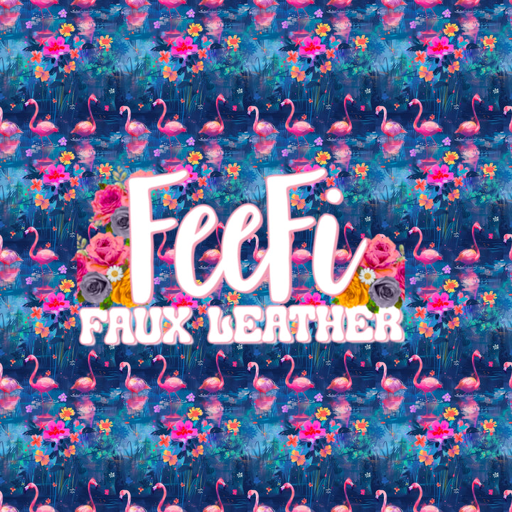 Flamingos Printed Smooth Faux Leather Sheet FeeFiFauxLeather