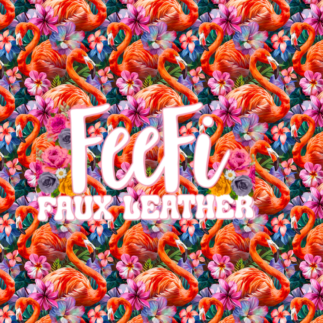 Flamingos Printed Smooth Faux Leather Sheet FeeFiFauxLeather