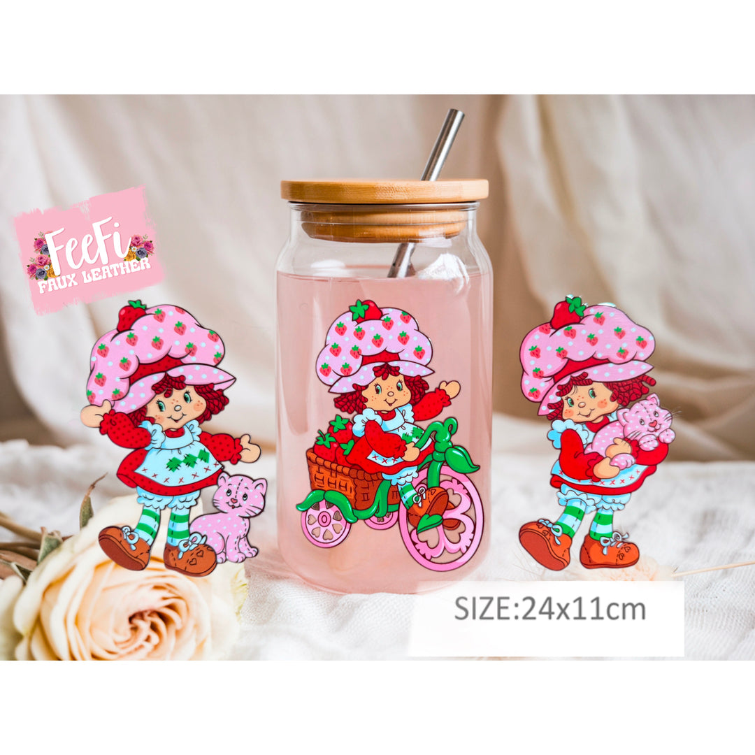 Strawberry Shortcake UV DTF Cup Wrap – Easy Cup Wrap for Tumblers & Projects FeeFiFauxLeather