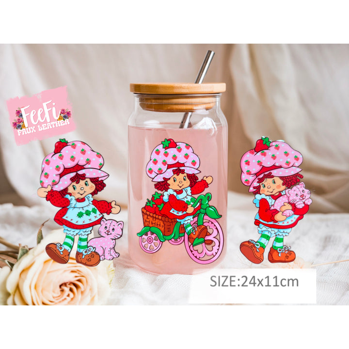 Strawberry Shortcake UV DTF Cup Wrap – Easy Cup Wrap for Tumblers & Projects FeeFiFauxLeather