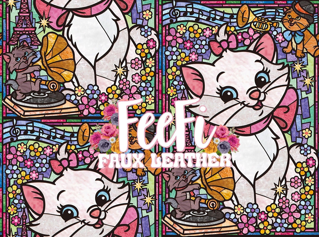 Marie The Aristocats Printed Faux Leather Sheet Litchi has a pebble like feel with bright colors FeeFiFauxLeather