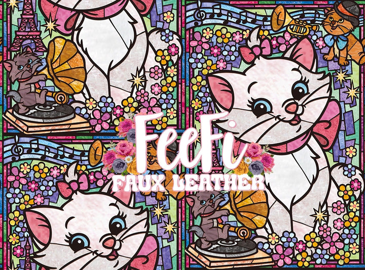 Marie The Aristocats Printed Faux Leather Sheet Litchi has a pebble like feel with bright colors FeeFiFauxLeather