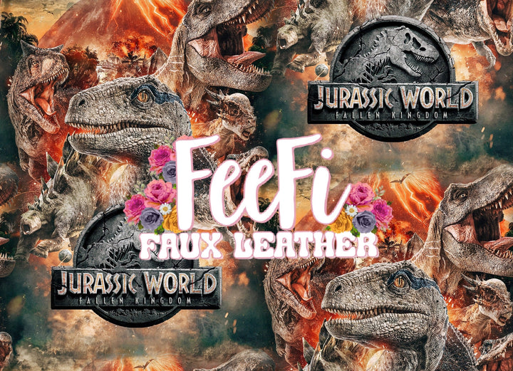 Jurassic World Litchi Printed Faux Leather Sheet Litchi has a pebble like feel with bright colors FeeFiFauxLeather