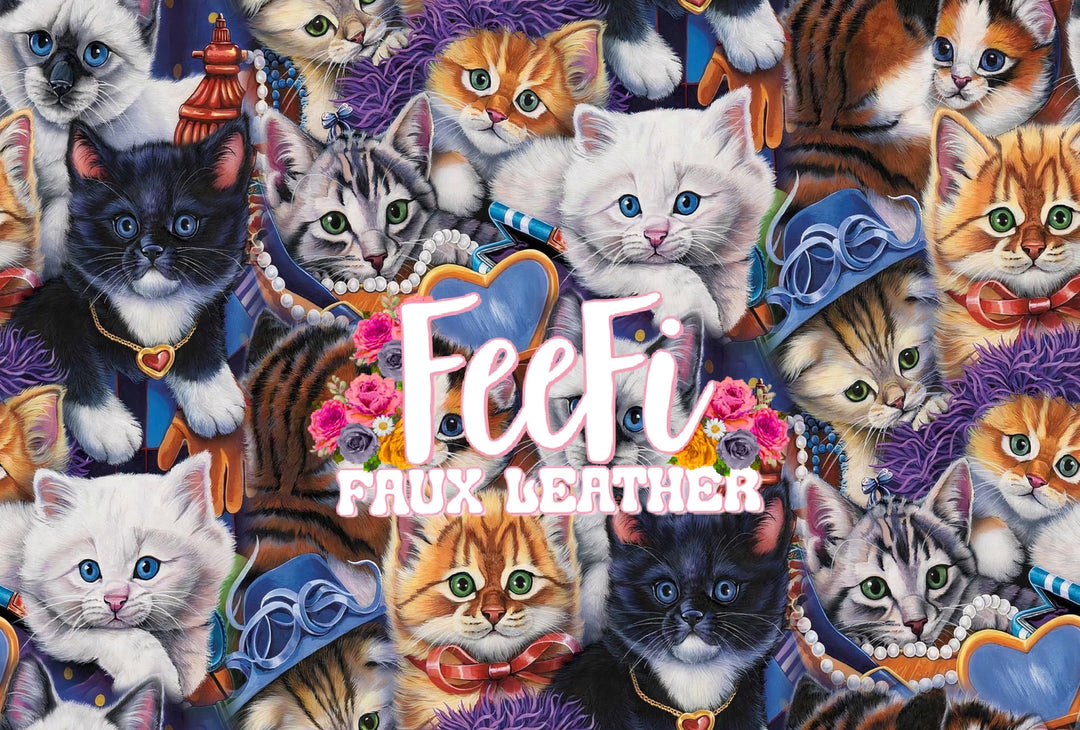 Cats Litchi Printed Faux Leather Sheet Litchi has a pebble like feel with bright colors FeeFiFauxLeather