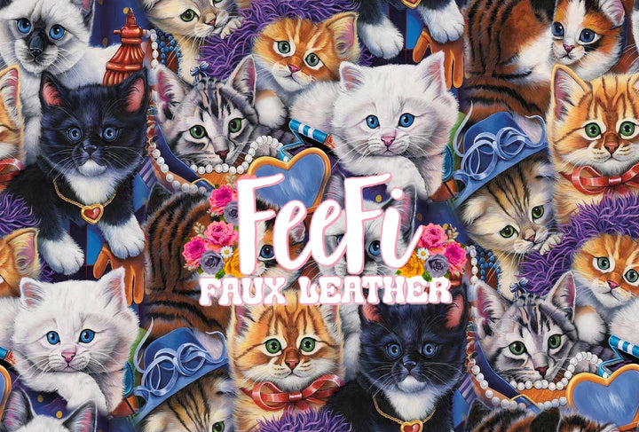 Cats Litchi Printed Faux Leather Sheet Litchi has a pebble like feel with bright colors FeeFiFauxLeather