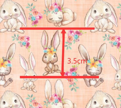 Rabbits Bunnies Easter Litchi Printed Faux Leather Sheet Litchi has a pebble like feel with bright colors