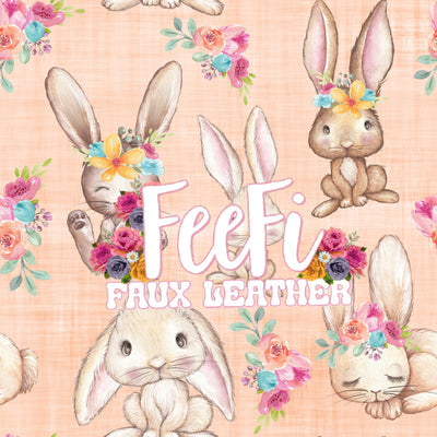 Rabbits Bunnies Easter Litchi Printed Faux Leather Sheet Litchi has a pebble like feel with bright colors