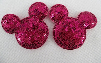 2 pcs Sequin Mouse Ears- Many Colors Mouse Head . Padded appliqué