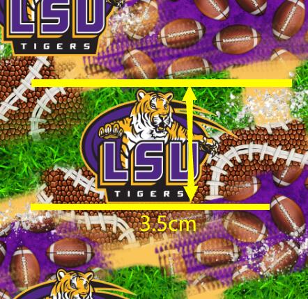 LSU Football Printed Faux Leather Sheet Litchi has a pebble like feel with bright colors