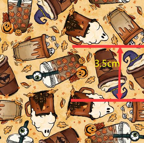 Lost World Fall Halloween Coffee Litchi Printed Faux Leather Sheet Litchi has a pebble like feel with bright colors FeeFiFauxLeather