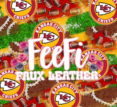 Chiefs Football Printed Faux Leather Sheet Litchi has a pebble like feel with bright colors