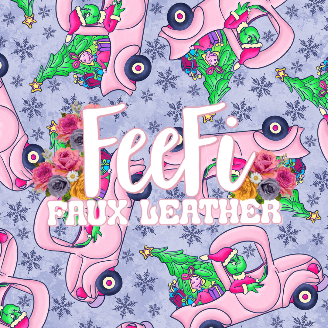 The Grinch Christmas Litchi Printed Faux Leather Sheet Litchi has a pebble like feel with bright colors FeeFiFauxLeather