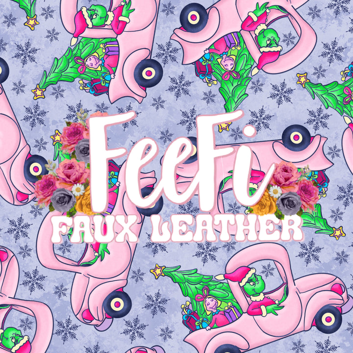 The Grinch Christmas Litchi Printed Faux Leather Sheet Litchi has a pebble like feel with bright colors FeeFiFauxLeather