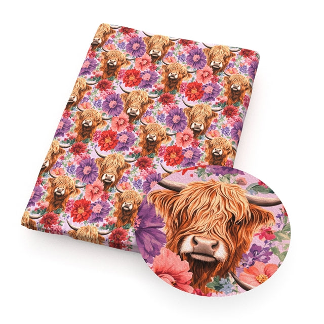 Cow Floral Smooth Printed Faux Leather Sheet FeeFiFauxLeather