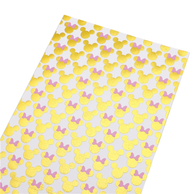 Mouse Gold Foil Printed Faux Leather Sheet Bright colors FeeFiFauxLeather