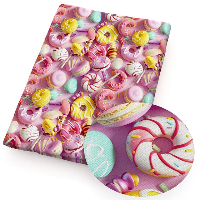 Snacks Donuts Candy Printed Fabric FeeFiFauxLeather