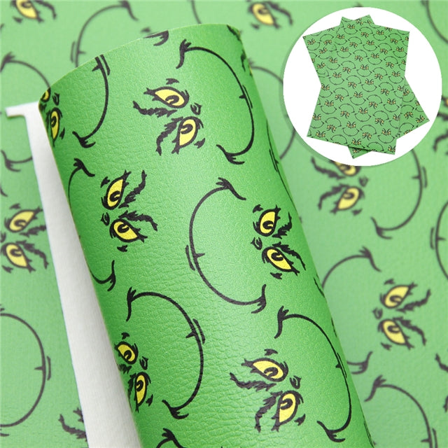 The Grinch Smooth Printed Faux Leather Sheet FeeFiFauxLeather