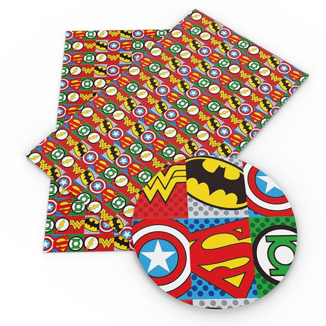 Superhero Super Hero Litchi Printed Faux Leather Sheet FeeFiFauxLeather