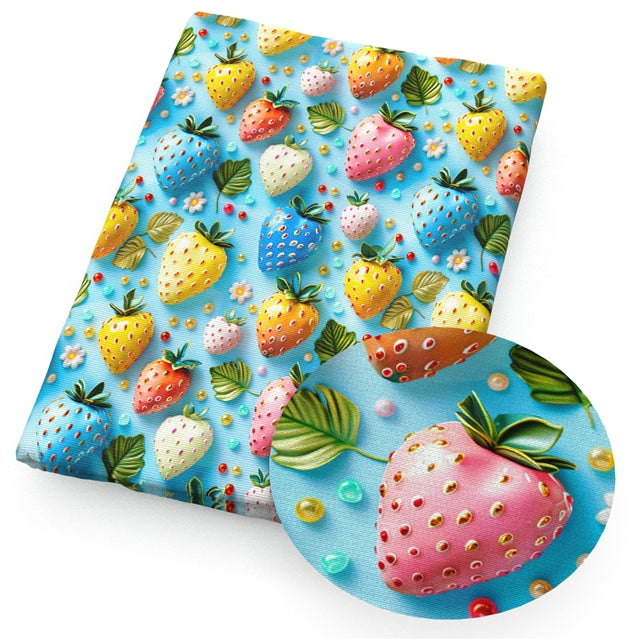 Strawberries Flowers Textured Liverpool/ Bullet Fabric FeeFiFauxLeather