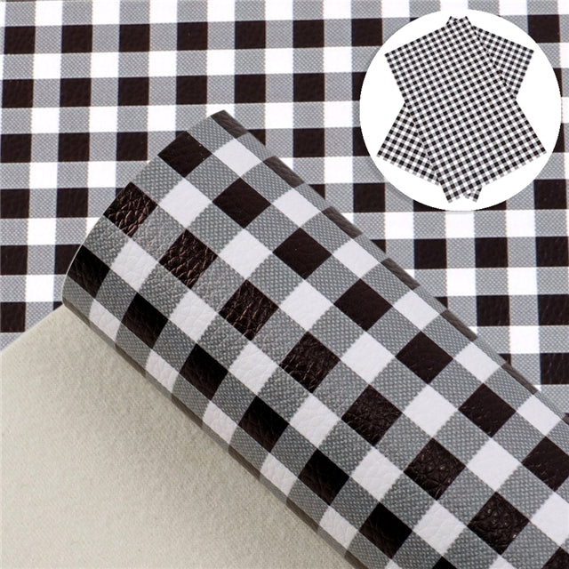 Black and White Plaid Litchi Printed Faux Leather Sheet FeeFiFauxLeather