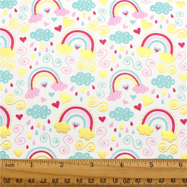 Rainbow Gold Foil Printed Faux Leather Sheet Bright colors