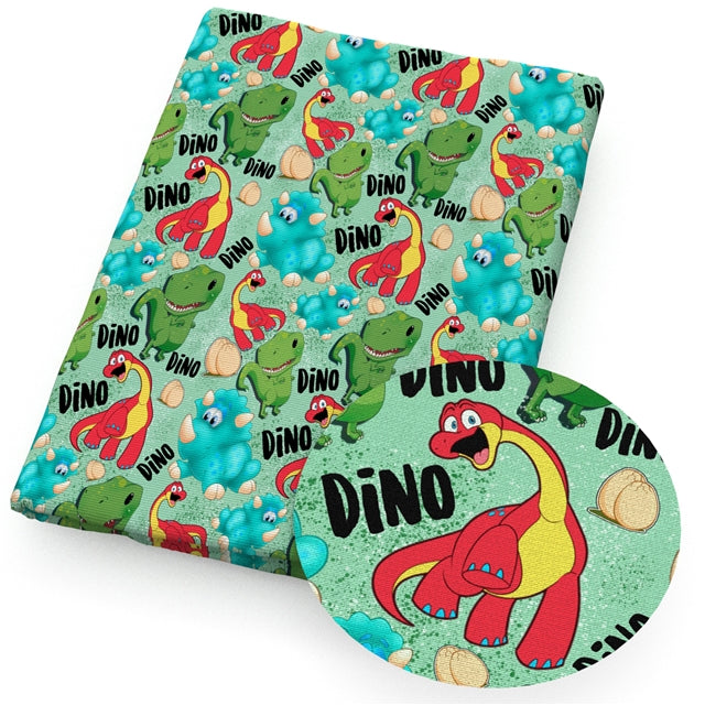 Dinosaurs Printed Faux Leather Sheet Litchi has a pebble like feel with bright colors FeeFiFauxLeather