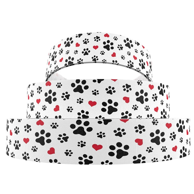 Paw Prints 1 Yard Printed Grosgrain Ribbon FeeFiFauxLeather