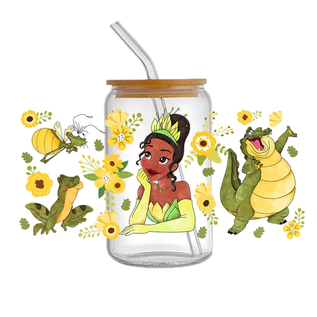 Tiana Princess and The Frog UV DTF Glass Can Wrap for 16 oz Libbey Glass, Permanent and Ready to Apply, UV dtf Cup Wrap ready to ship, Glass Can Wrap