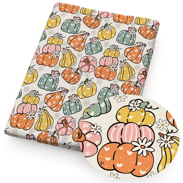 Pumpkin Fall Printed Textured Liverpool/ Bullet Fabric FeeFiFauxLeather