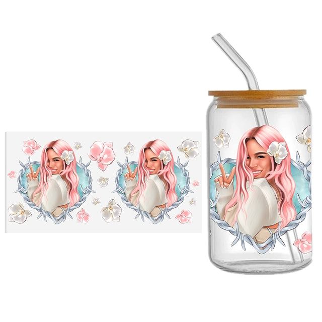 Karol G UV DTF Glass Can Wrap FeeFiFauxLeather