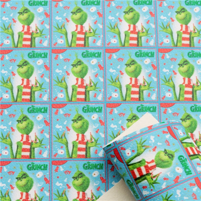 The Grinch Litchi Printed Faux Leather Sheet FeeFiFauxLeather