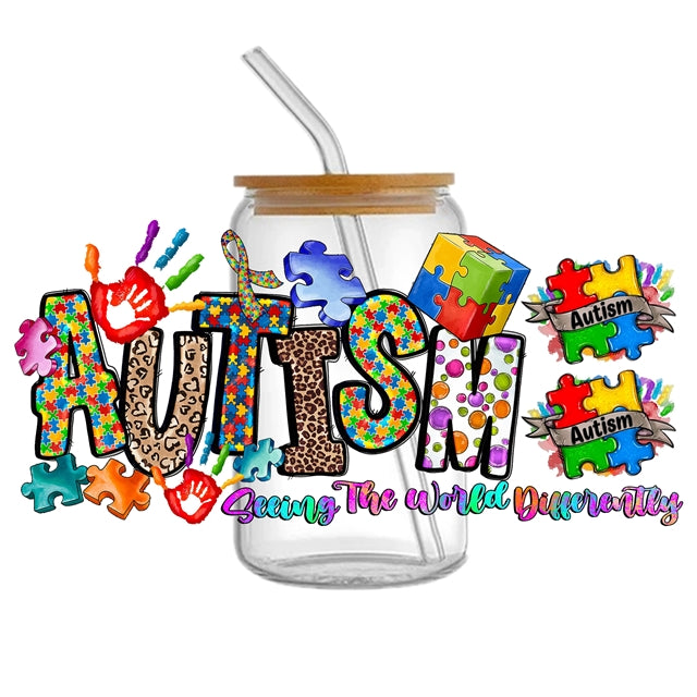 Autism UV DTF Cup Wrap – Awareness Tumbler Wrap for DIY Drinkware FeeFiFauxLeather
