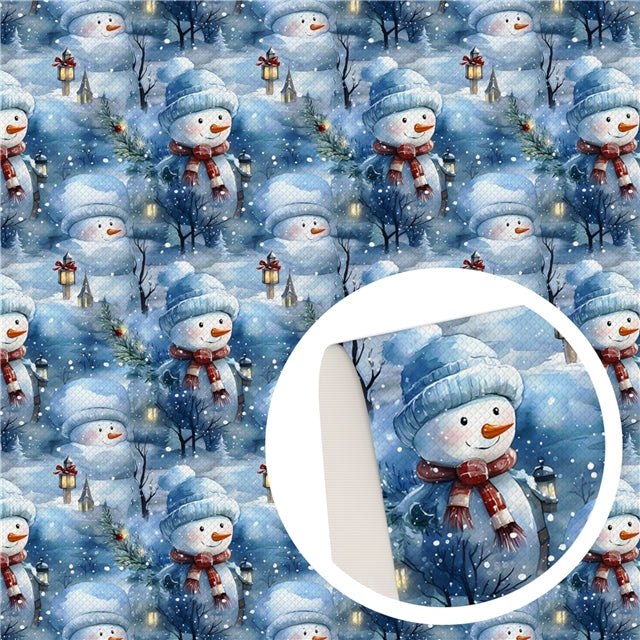 Snowman Christmas Printed Faux Leather Sheet FeeFiFauxLeather