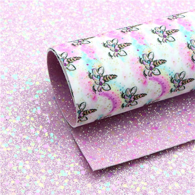 Unicorn Glitter Double Sided Pattern Faux Leather Sheet FeeFiFauxLeather