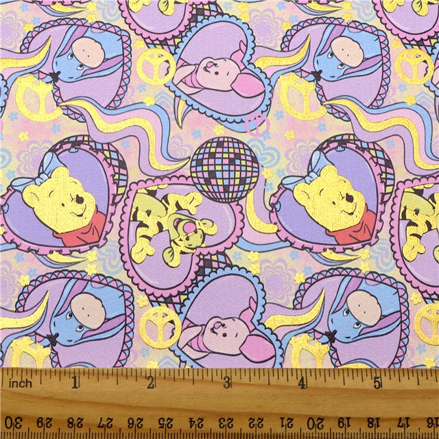 Winnie The Pooh and Friends Gold Foil Printed Faux Leather Sheet FeeFiFauxLeather