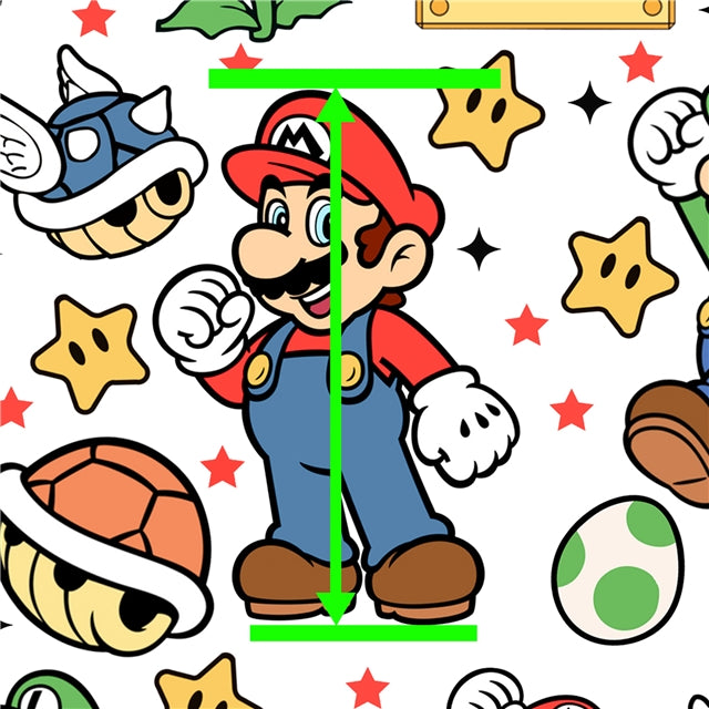 Super Mario Bros Litchi Printed Faux Leather Sheet Litchi has a pebble like feel with bright colors