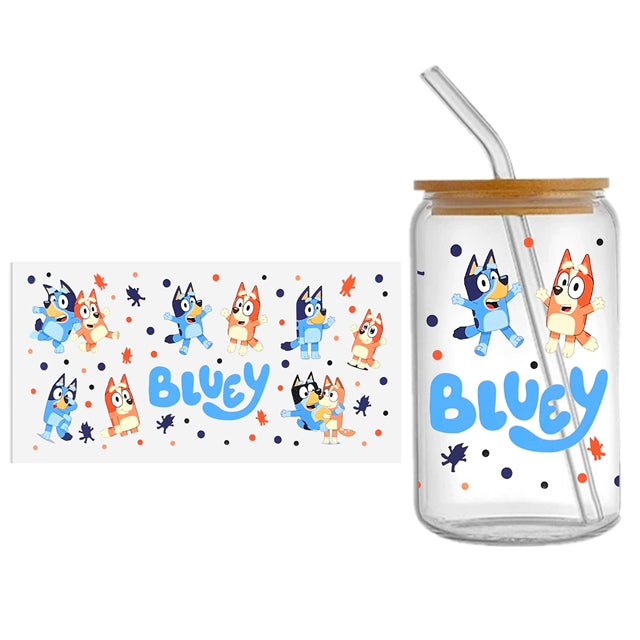 Blue Dog UV DTF Glass Can Wrap FeeFiFauxLeather