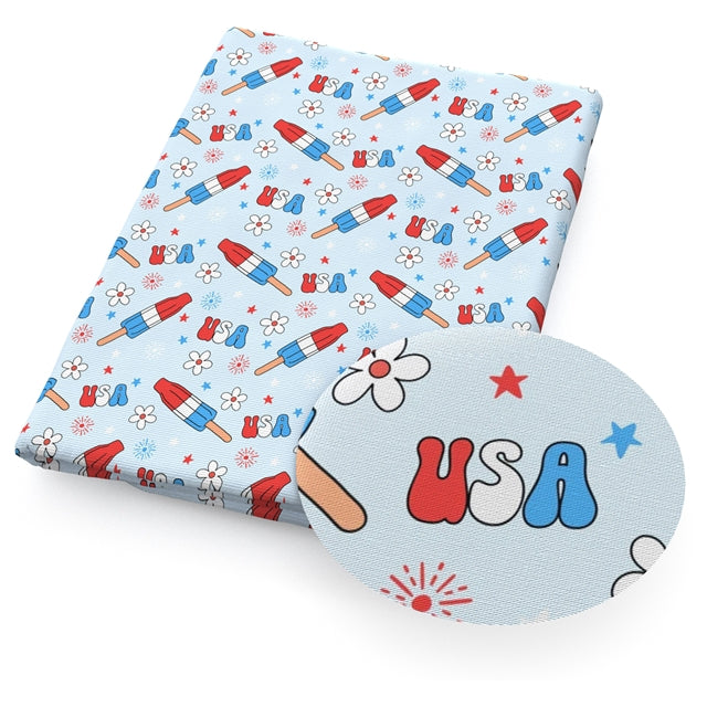 Popsicles Red White and Blue July 4th Textured Liverpool/ Bullet Fabric FeeFiFauxLeather