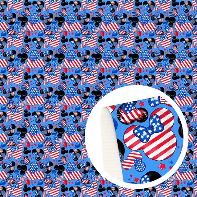 Mouse Red White and Blue July 4th Litchi Faux Leather Sheet FeeFiFauxLeather