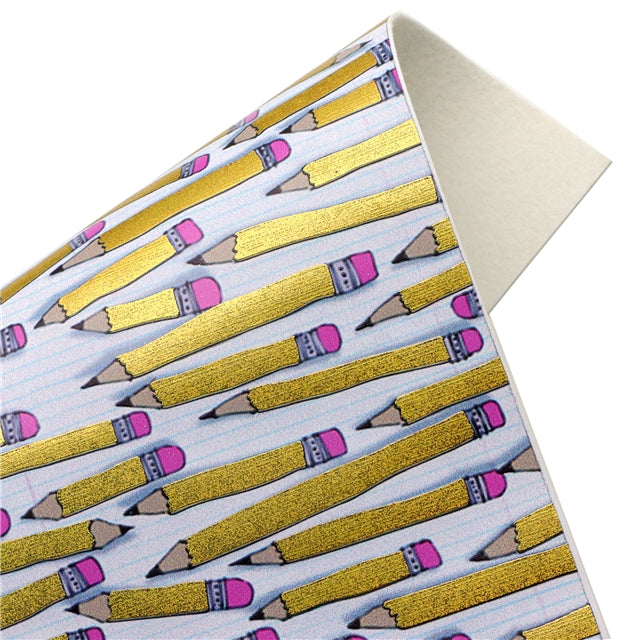 Back To School Gold Foil Printed Faux Leather Sheet FeeFiFauxLeather
