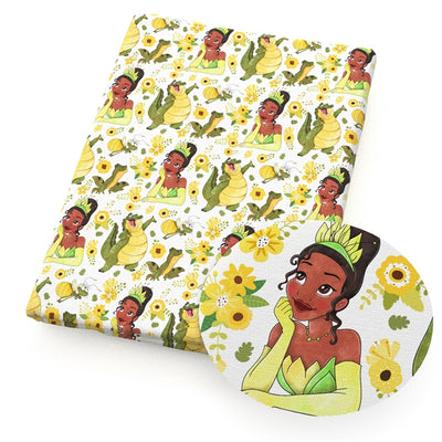 Tiana Princess and The Frog Litchi Printed Faux Leather Sheet Litchi has a pebble like feel with bright colors