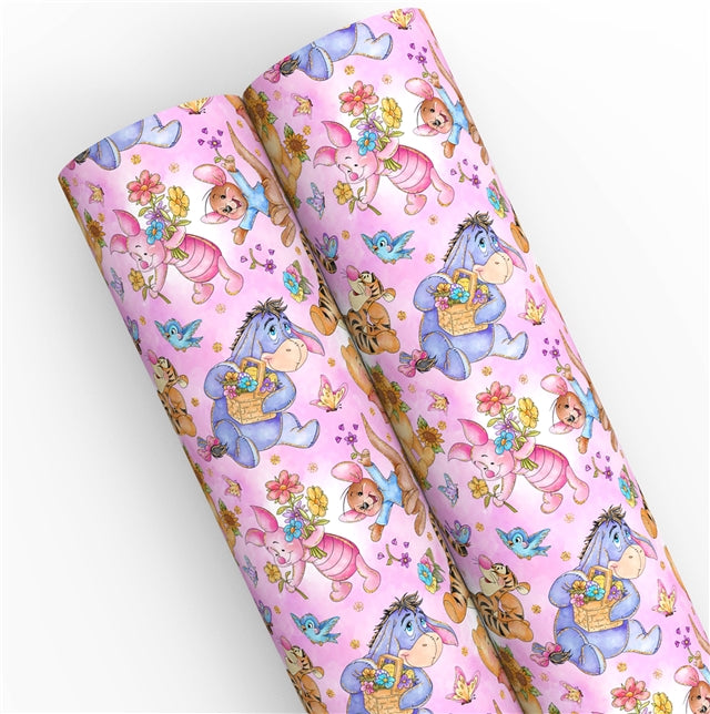 Winnie The Pooh and Friends Gold Foil Printed Faux Leather Sheet FeeFiFauxLeather