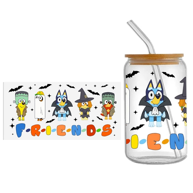 Blue Dog Halloween UV DTF Glass Can Wrap FeeFiFauxLeather