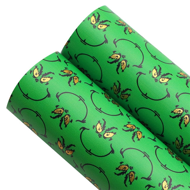 The Grinch Gold Foil Printed Faux Leather Sheet Bright colors FeeFiFauxLeather