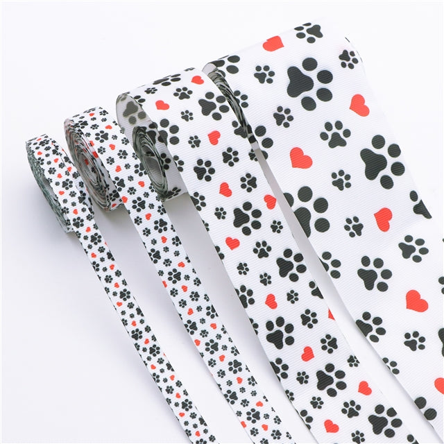 Paw Prints 1 Yard Printed Grosgrain Ribbon FeeFiFauxLeather
