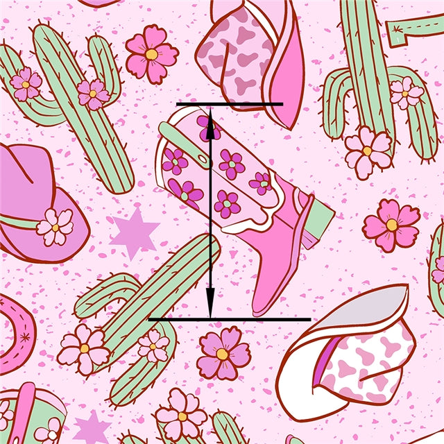 Pink Cowgirl Boots Printed Smooth Faux Leather Sheet FeeFiFauxLeather