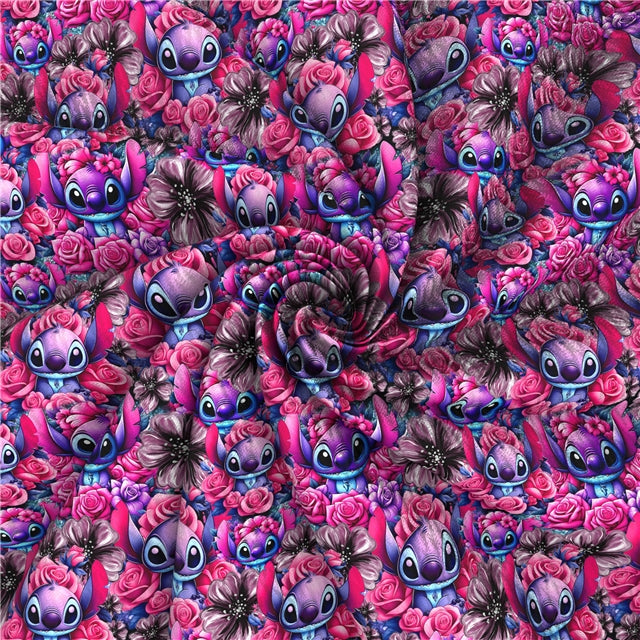Blue Alien Flowers Roses Textured Liverpool/ Bullet Fabric FeeFiFauxLeather