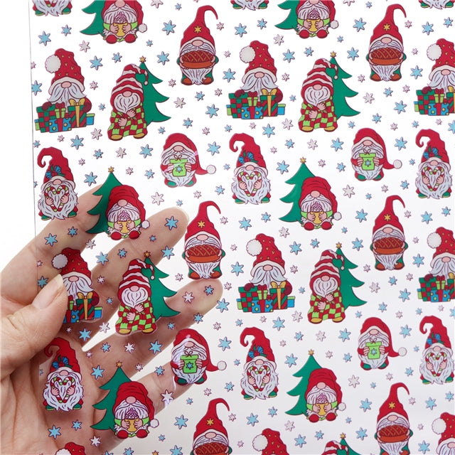 Christmas Gnomes Printed See Through,Clear, Transparent Sheet FeeFiFauxLeather