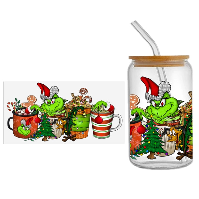The Grinch Christmas UV DTF Cup Wrap – Christmas Cartoon Wrap for DIY Drinkware Projects FeeFiFauxLeather